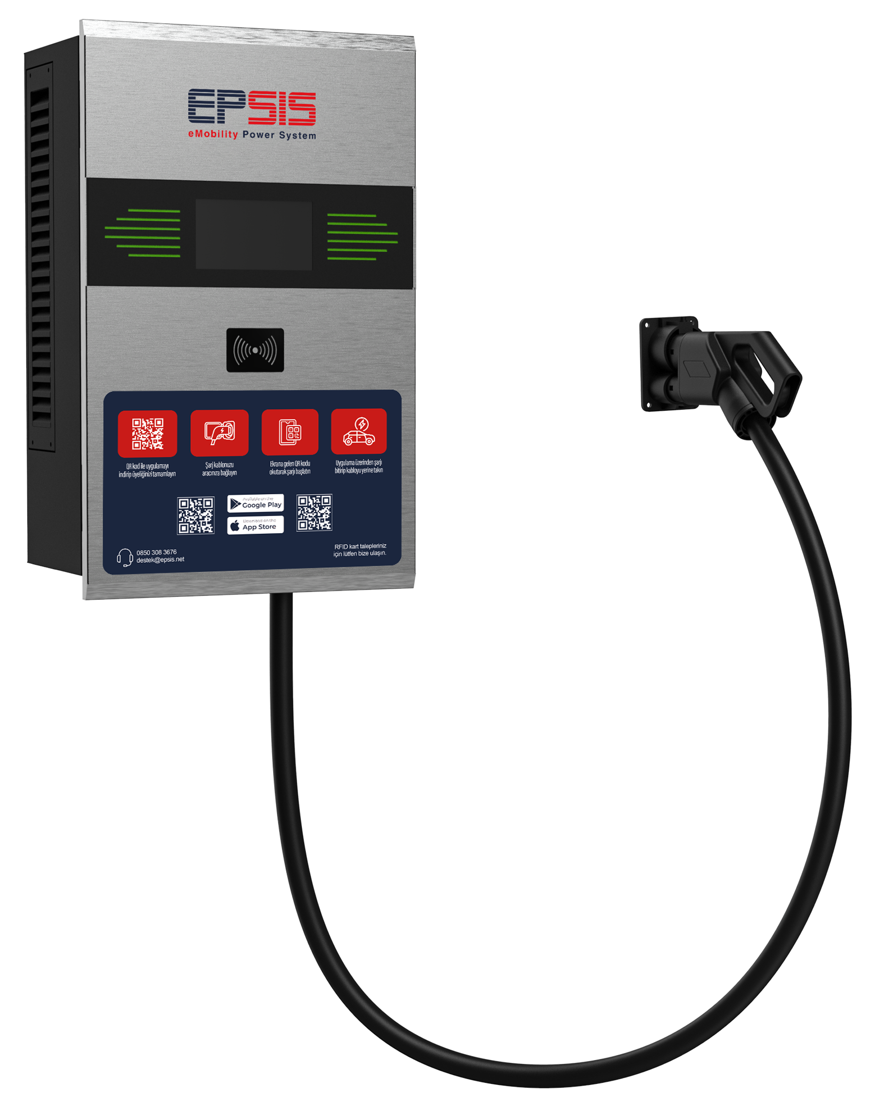 EPSIS EVD100 DC 30 kW Ev Tipi - Sanayi - Ticari Kullanım Kablolu Elektrikli Araç Şarj İstasyonu